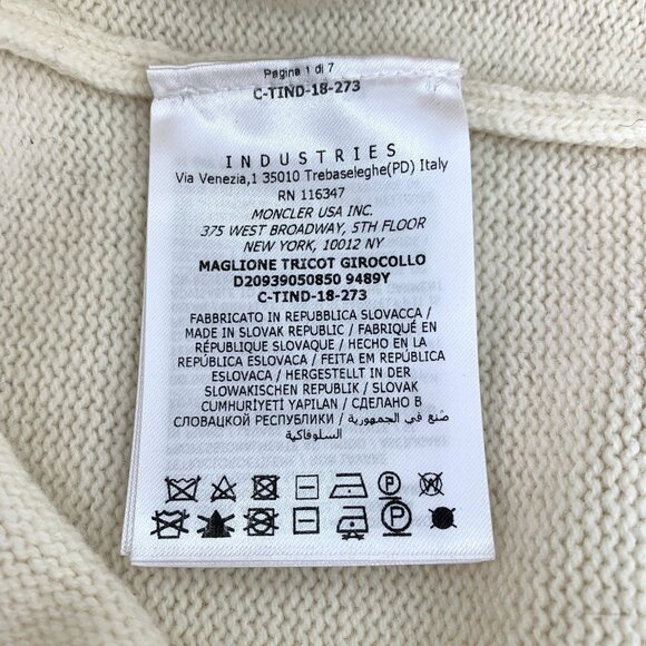 Moncler White Wool Crewneck Sweater With Gold Accents & Logo Embroidery S - Picture 7 of 8